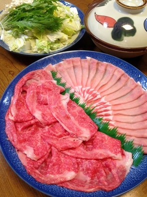 【新秋】和牛肉、豚ロース盛り合わせのしゃぶしゃぶ鍋プラス地魚のお刺身付き満腹プラン)